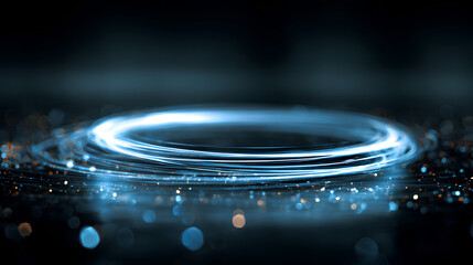 Blue glowing rings with swirl motion loop light circle energy sparkle beam fantasy portal effect, magic trail background shine animation futuristic concept