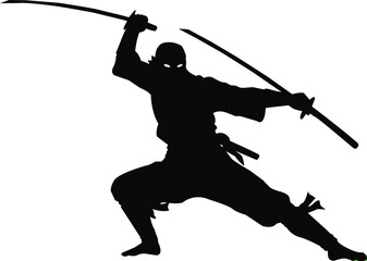 Silhouette of a ninja or warrior dual-wielding swords