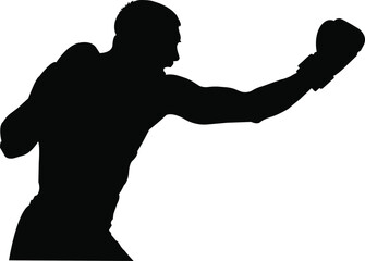 A black silhouette of a boxer throwing a punch with gloves on