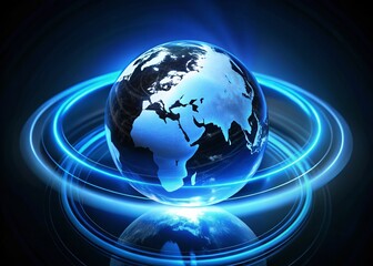 Glowing Blue Globe with Bokeh Rings - Abstract Sci-Fi Stock Photo