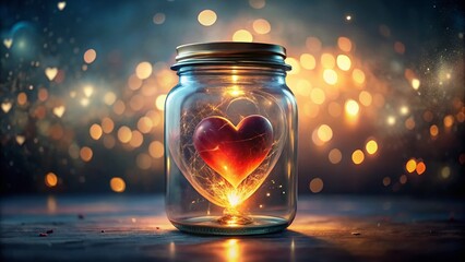 Glowing Heart in Jar: Romantic Low Light Generative AI Stock Photo