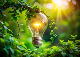 Glowing Green Light Bulb: Eco-Friendly Innovation Stock Photo
