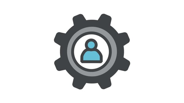 Animated settings gear with a user profile icon inside. Suitable for account preferences, personal data, management, or security motion graphic.