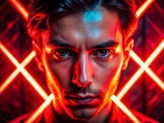 Glowing Neon Red Error X Symbol Alert Background Stock Photo