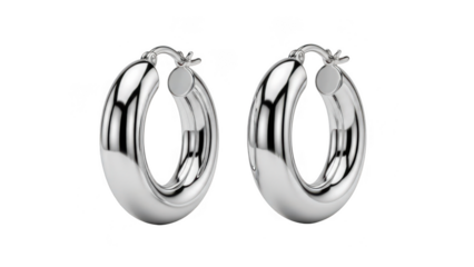 Silver hoop earrings with latch isolated on transparent background