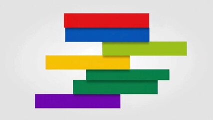 Stacked horizontal rectangular bars in vibrant overlapping colors form an abstract infographic timeline element