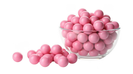 Pink candy balls in bowl isolated on transparent background