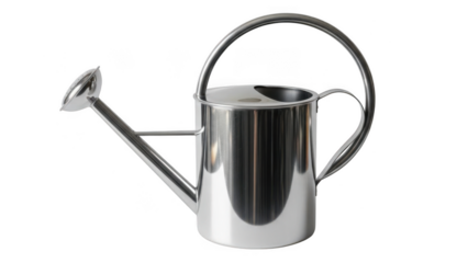 Shiny metal watering can isolated on transparent background