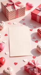 Many different types of valentine ' s day decorations on the table copy space