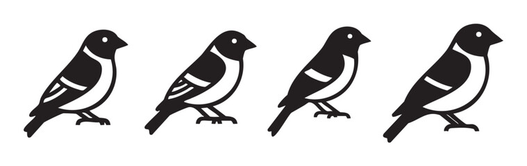 Fototapeta premium Four black and white bird silhouettes are presented in a clean, minimalist, and modern vector design, perfect for various graphic projects.