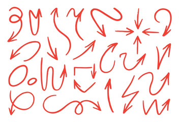 Red Hand Drawn Arrow Doodles and Directional Sketch Symbols.