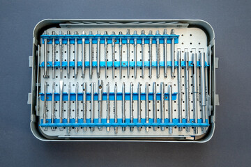 close up of lots of parts for transplantation of the joints of the leg