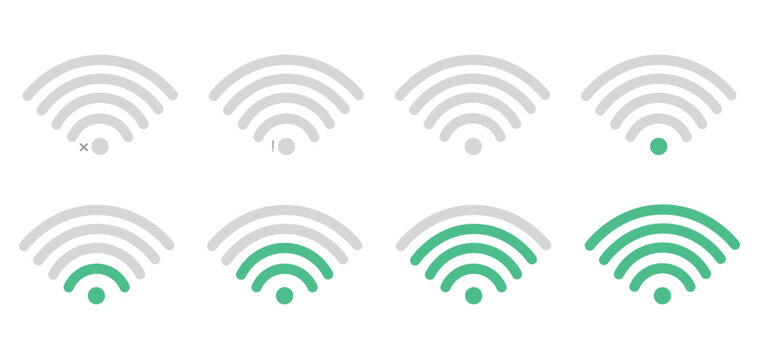 Vector set of wireless Wi-Fi signal strength levels and status icons