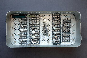 close up of lots of parts for transplantation of the joints of the leg