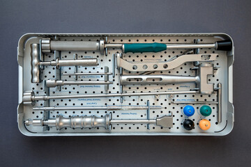 close up of lots of parts for transplantation of the joints of the leg