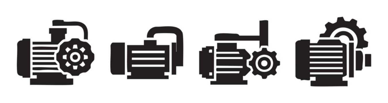 Industrial electric pump motor icons, representing various mechanical devices and engineering equipment used in manufacturing and power generation.