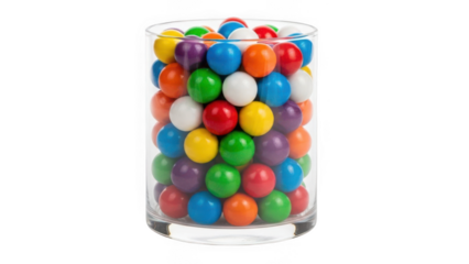 Colorful gumballs in glass jar isolated on transparent background