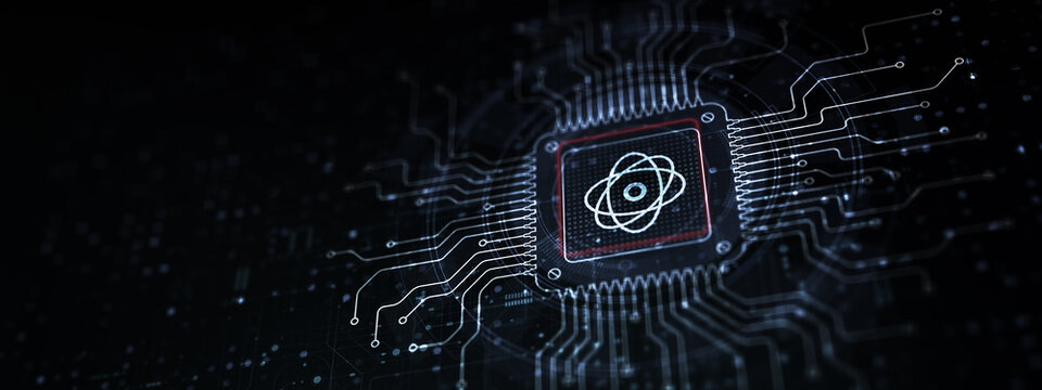 Quantum Computing Revolutionizing Information Processing Illustrated on a Processor Touched by a Human Hand.