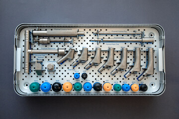 close up of lots of parts for transplantation of the joints of the leg
