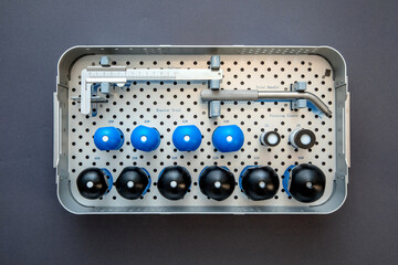 close up of lots of parts for transplantation of the joints of the leg