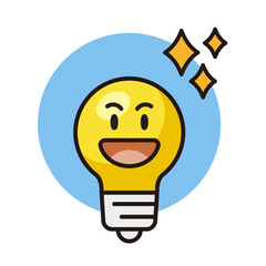 顔がある電球のイラスト。笑顔のランプ。アイディアを思いついたときの表情。Light bulb icon.