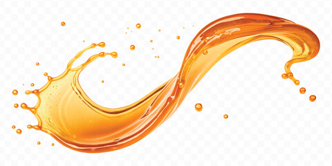 realistic fresh liquid honey or oil splash with drops  in curve style isolated on transparent background © MDShafaat