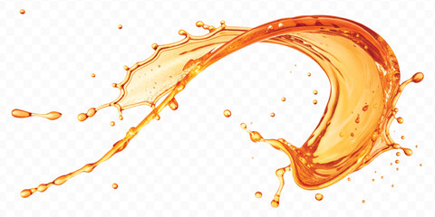 realistic fresh liquid honey or oil splash with drops  in curve style isolated on transparent background © MDShafaat