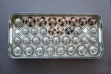 close up of lots of parts for transplantation of the joints of the leg