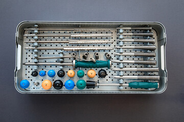 close up of lots of parts for transplantation of the joints of the leg