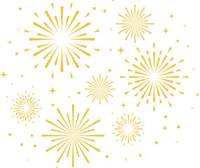 Gold firework vector illustration. Featuring minimalist starbursts and sparkling accents, for New Year&rsquo;s Eve, Lunar New Year, weddings, and festive luxury designs.