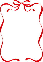 Red ribbon frame with bow at the top and wavy border for Christmas , valentine, birthday and festive designs, minimalist vector isolated for greeting cards, holiday invitations, and gift labels.