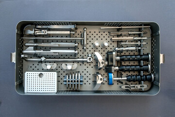 close up of lots of parts for transplantation of the joints of the leg