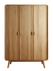 Natural wood three-door wardrobe with subtle rounded corners