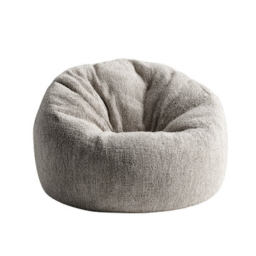 Bean bag lounge seat in soft boucle fabric. Isolated white background. Png format