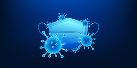 Medical Technology Virus Protection Concept, Protective Face Mask Blocking Virus Particles, Healthcare Safety Innovation, Disease Prevention, Infection Control, Airborne,Medical Equipment Illustration