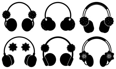 Decorative Headphones with Floral and Furry Accents Silhouette on White Background floral accents