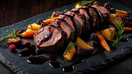 Gourmet Venison Tenderloin with Berry Sauce and Vegetables