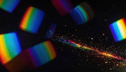 Abstract composition of colorful floating squares and light trail