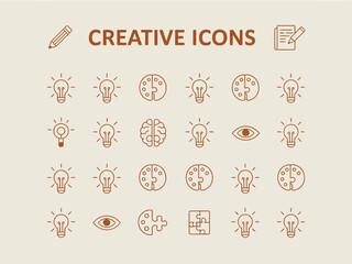 Collection of Creative Icons Representing Ideas and Innovation.