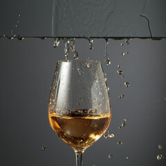 White wine flows down into a glass.