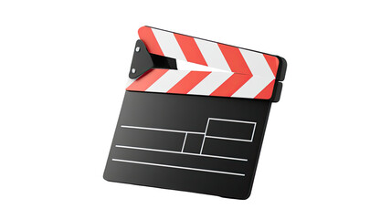 Naklejka premium Isolated movie clapper board on a white background used by a director for Hollywood film production and cinema video action in a professional cinematography studio