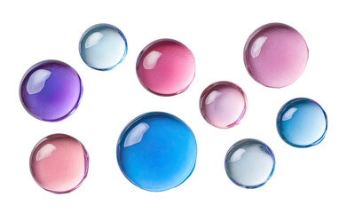 Glossy orbs of pink, blue, and purple tints on a black field