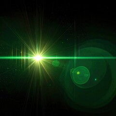 A bright green burst of light with lens flares against a dark backdrop