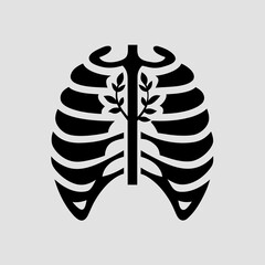 Human Ribcage Flower Pot Vines Growth Silhouettes Vector