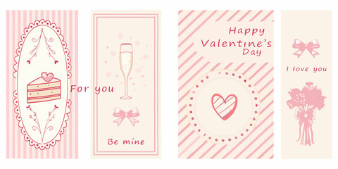Charming valentine s day card designs with hearts cake champagne and floral motifs