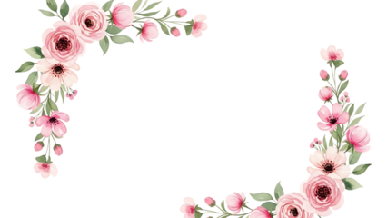 Elegant watercolor pink floral corner borders on a clean white background, perfect for invitations or decorative frames.