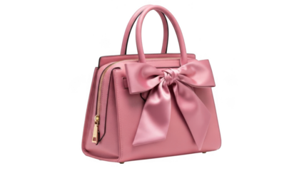 Pink handbag with bow isolated on transparent background