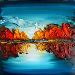 Vibrant mountain landscape with colorful reflection