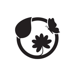 "Eco Nature Circle Icon with Leaf, Flower, and Butterfly &ndash; Environmental Harmony Concept"