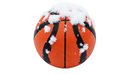 Orange basketball with snow isolated on transparent background